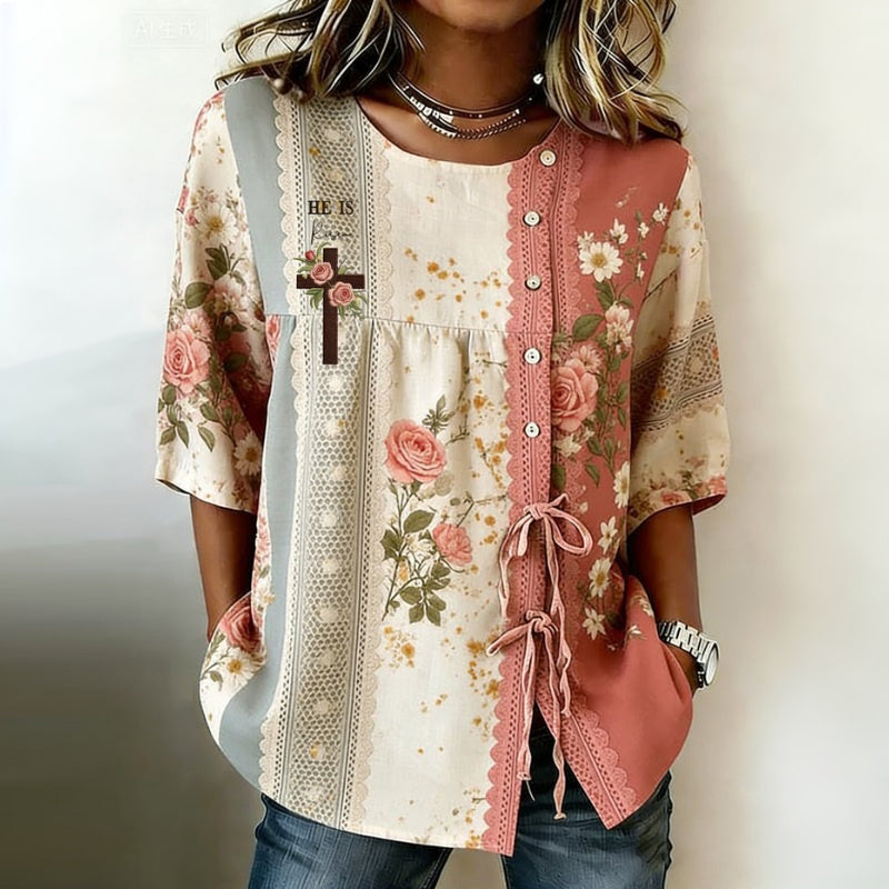 Vintage Blouse Met Bloemenprint