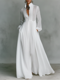 Patchwork Linnen Maxi Jurk Met Staande Kraag