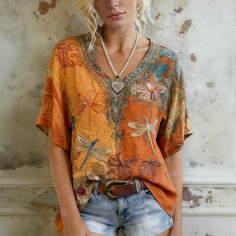 Vintage Blouse Met Libelleprint