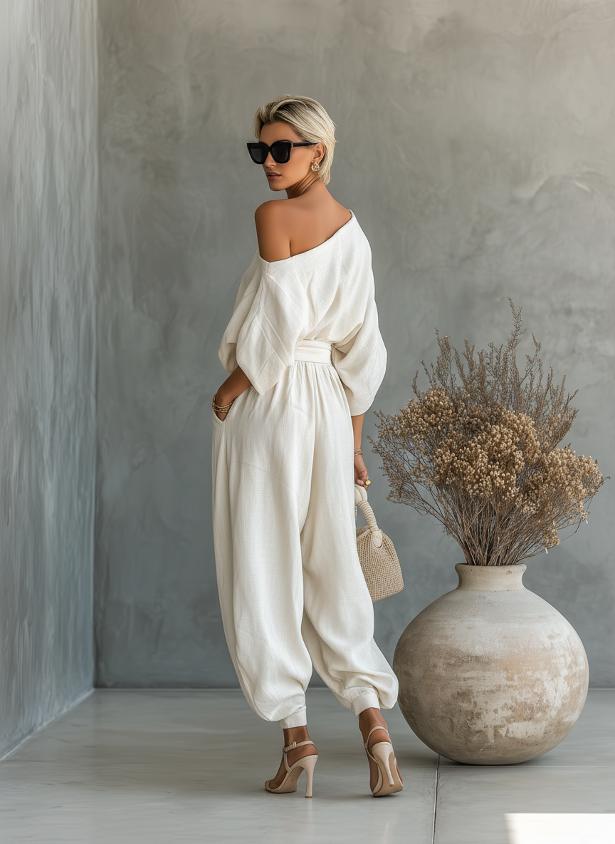 Lisa | Zachte top met blote schouders en tapered broek