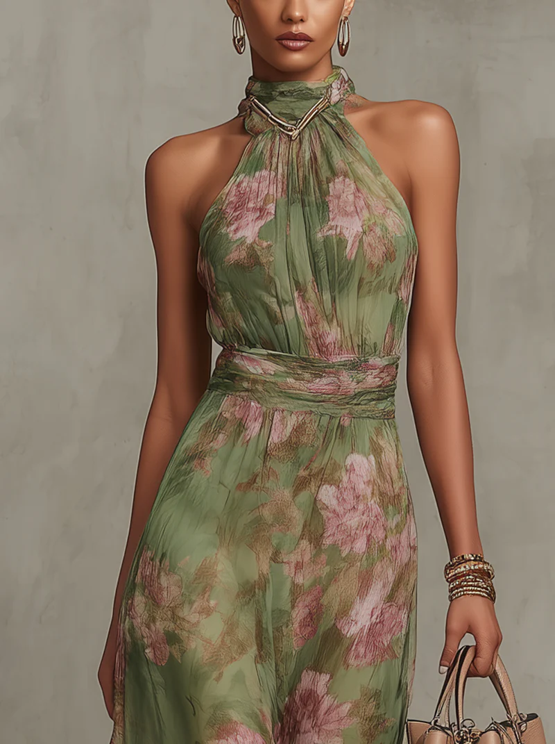 Serena — Elegante Maxi-jurk in Chiffon met Amerikaanse Hals