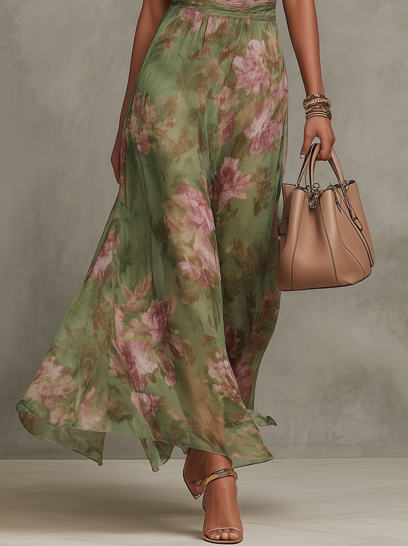 Serena — Elegante Maxi-jurk in Chiffon met Amerikaanse Hals