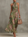 Serena — Elegante Maxi-jurk in Chiffon met Amerikaanse Hals