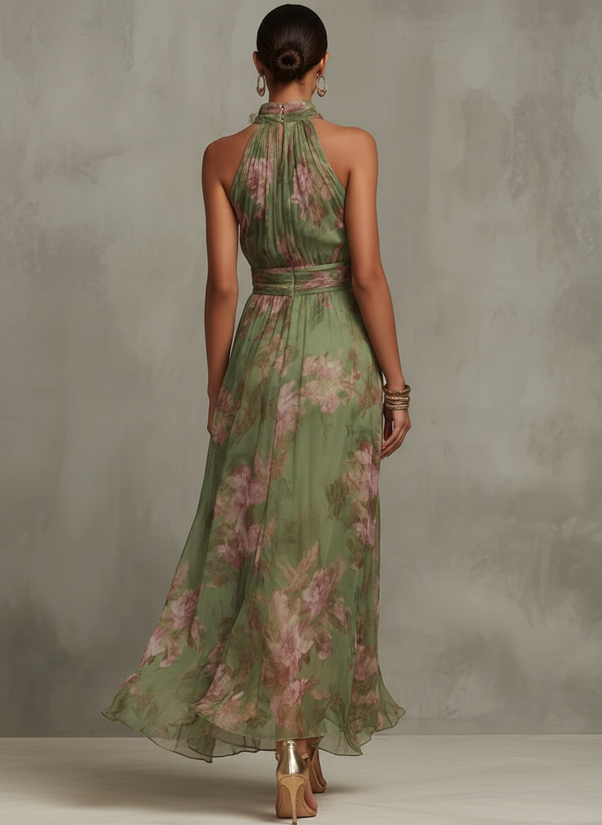 Serena — Elegante Maxi-jurk in Chiffon met Amerikaanse Hals