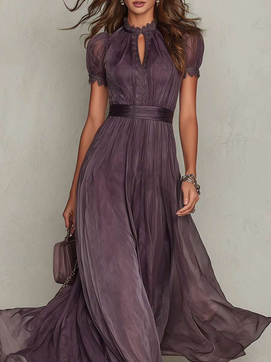 Flavia | Elegante Maxi Jurk in Paarse Chiffon met Cut-Out