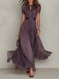 Flavia | Elegante Maxi Jurk in Paarse Chiffon met Cut-Out