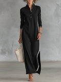 Sweat Maxi Jurk Met Knopkraag