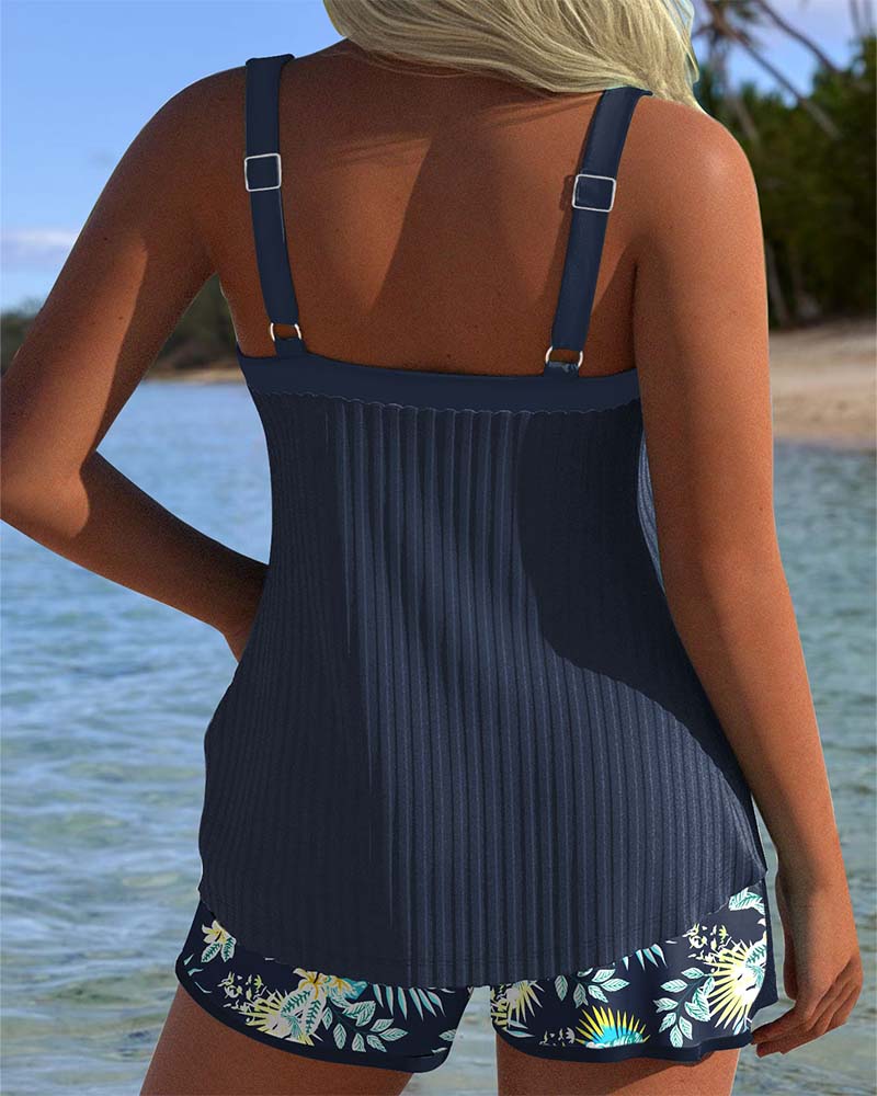 Laluna® | Gestreepte Tankini met Twee Delige Strandshort